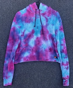 Aviator Nation Tye Dyed Pullover Crop Hoodie in Tie Dye Turquoise Size S - Picture 1 of 6
