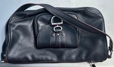 Etienne Aigner Vintage Black Leather Brown Trim Shoulder Handbag Purse - Image 1 of 4