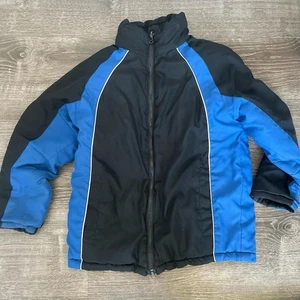 YOUTH WATERPROOF JACKET BLACK AND BLUE GREAT CONDITION Size MEDIUM - Picture 1 of 7