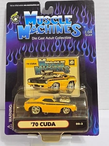 '70 CUDA YELLOW 00-3 MUSCLE MACHINES DIECAST CAR 1:64 FUNLINE 2000 1970 PLYMOUTH - Picture 1 of 8