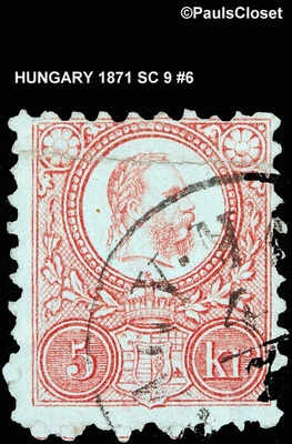 HUNGARY 1871 SC 9 FRANZ JOSEF I ROSE 5kr USED FINE #6 - Image 1 of 2