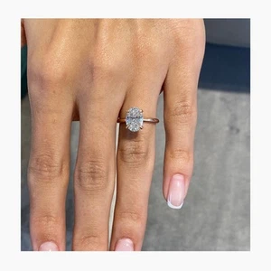 Oval Diamond Ring IGI Certified F VS1 2.11Ct Hidden Halo Lab created 18K Wh Gold - Picture 1 of 15