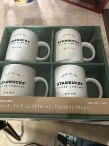 Starbucks Coffee Company Seattle WA 2018 Set di 4 tazze impilabili in ceramica - NUOVE - Foto 1 di 1