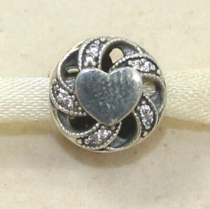 New Authentic Pandora Charm Ribbon Heart 791976CZ Bead W Tag & Suede Pouch - Picture 1 of 5
