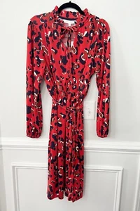 NWT Adyson Parker Animal Print Midi Tie Dress Size 1X Burnt Ochre Combo Ruffles - Picture 1 of 12