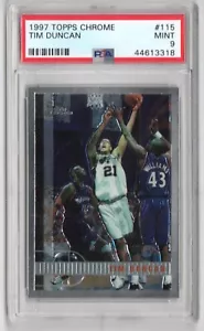 Tarjeta de novato Tim Duncan Spurs 1997 Topps cromada RC #115 PSA 9 como nueva x318 - Imagen 1 de 2