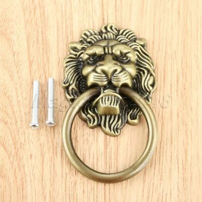 Antique Bronze Lion Head Cabinet Knobs Drop Ring Drawer Door Closet Pull Handle - Image 1 of 4