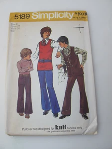 Vintage 1972 Simplicity Jungen Mod Glockenunterteil Hose & Oberteil Muster 5189 Größe 8 ungeschnitten (U - Bild 1 von 6
