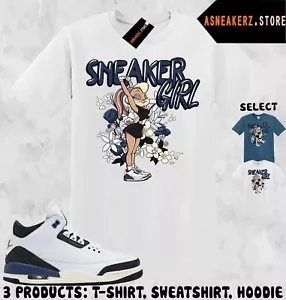 Shirt To Match AJ 3 A Ma Maniere Diffused Blue Sneaker Tee Sneakerhead Girl Lola - Picture 1 of 4