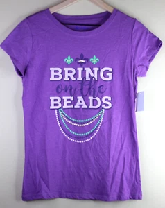 Mardi Gras Women's T-Shirt Bring on the Beads Purple Size M (8/10) - Picture 1 of 5