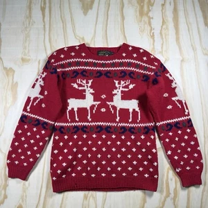 Vintage Eddie Bauer Wolle Hirsch Tier Pullover Medium Rot Nordic 80er 90er Weihnachten - Bild 1 von 19