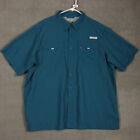 Habit Mens Shirt 2XL Button Up Short Sleeve Solid Blue Fishing Vented Outdoor