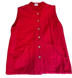 Women's Sea Breeze USA Med Pre Shrunk Cotton Vest Button Up Red Pockets VTG USA - Picture 1 of 9