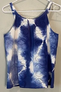 Anthropologie Forever That Girl Blue Tie-Dye Eyelet Tank Size XS Lined Cotton - Picture 1 of 9