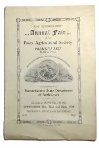 Vintage 1922 Essex Agricultural Society Premium-Liste, Anmeldeformular und Handrechnung - Bild 1 von 11