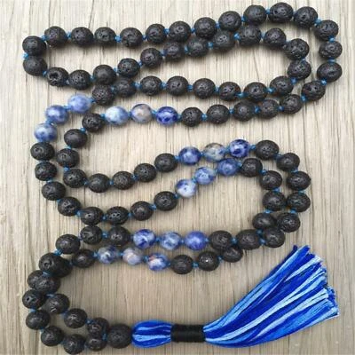 6mm Blue Spot Jasper Lava Stone Gemstone 108 Beads Mala Necklace Reiki Buddhism - Image 1 of 4