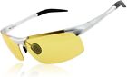 DUCO Mens Driving Glasses Polarized Silver Frame Yellow Lens 68 16 126