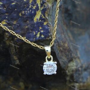 1/3ct Round Cut Moissanite Solitaire Pendant 18" Necklace 14K Yellow Gold Plated