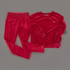 Juicy Couture Girls Red Velour Sweatsuit Size S Tracksuit Sweater Pants - Picture 1 of 9