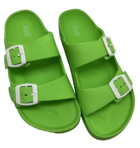 Neon Green H2K Womens Lightweight Soft Slides Adjustable Sandals Buddy Size 8 - Picture 1 of 4