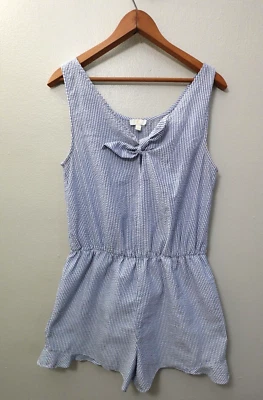 Blue Striped Jumpsuit Romper Charming Charlie Women’s Medium Shorts Casual Bow - Image 1 of 4
