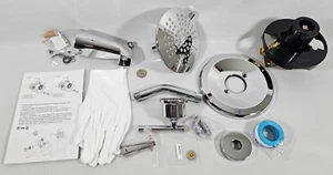 Duscharmatur Set poliert Chrom mit Wannenauslauf Wandmontage Messing Ventil 6" Kopf - Bild 1 von 12