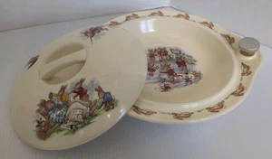 Royal Doulton Bunnykins Albion Shape Hot Water Plate Lid & Stopper Ice Skating - Picture 1 of 12