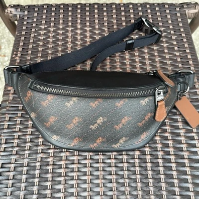 Coach E2157-C4138 Warren Belt Bag Leather Horse Carriage Print Black Fanny Pack - Image 1 of 4