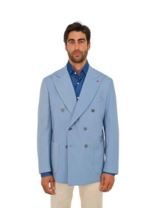 10.5K! ISAIA Blue Double Breasted Sport Coat Cashmere & VICUNA PERU 44 US 54 EU - Picture 1 of 11