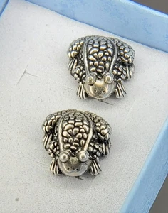 Vintage 925 Sterling Silber 3D Frosch Ohrstecker strukturiert Amphibien Design süß - Bild 1 von 13