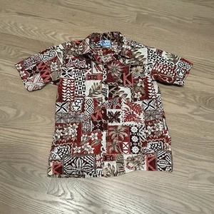 Kids Hawaiian Shirt RJC Boy’s Button Up Short Sleeve Island Red White Medium 8 - Picture 1 of 9