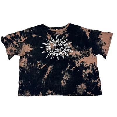 SHEIN? Women’s XL Celestial Sun Moon Graphic Print Tie-Dye T-Shirt Black Brown - Image 1 of 4