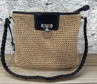 Bolsa de ombro de palha Brighton bolsa de couro pulseira berloque coração - Imagem 1 de 4