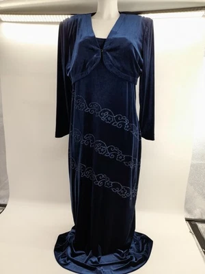 Créations Joseph Ribkoff Navy Velvet Dress & Shrug Bolero Two Piece UK Size 16 - Image 1 of 4