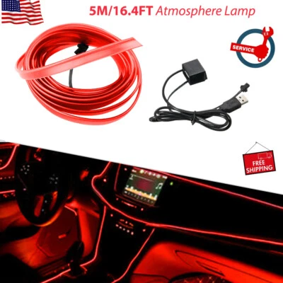 US Red LED Auto Car Interior Decor Atmosphere Wire Strip Light Lamp Accessories - Image 1 of 4