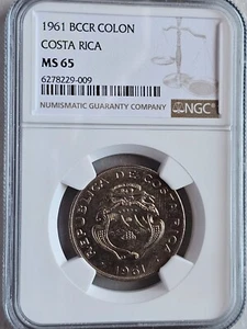 Costa Rica 1 Colon 1961 BCCR NGC MS 65 - Picture 1 of 2