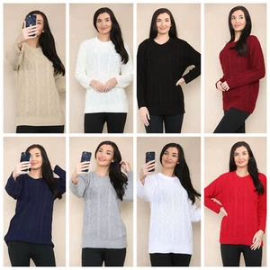 DAMEN LANGARM STRICKPULLOVER TOP RUNDHALSAUSSCHNITT WARM WINTERPULLOVER 8-22 - Bild 1 von 28