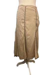 Klassischer Damenrock Größe 14 braun khaki 100 % Leinen bescheiden knielang - Bild 1 von 7
