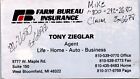 Tony Zieglar Farm Bureau Insurance West Bloomfield Michigan Business Card