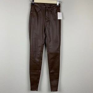 Free People Style OB831109 Faux Leather Skinny Legging Moto Pants Brown Size 24 - Picture 1 of 7