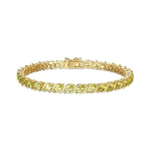 6.80 Ctw Marquise Lab Created Peridot 14K Yellow Gold Over Tennis Bracelet 8" - Picture 1 of 5