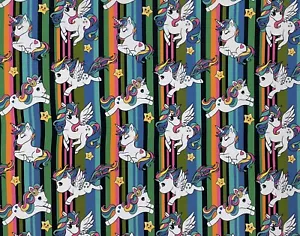 STRIPED BABY UNICORN ON STRETCH JERSEY FABRIC MATERIAL 60" WIDTH BY THE METRE - Picture 1 of 5