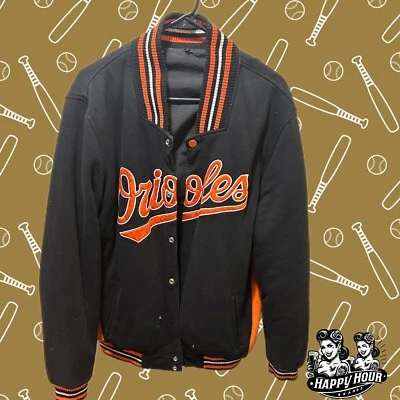 Vintage Baltimore Orioles Heavy Coat Large Bird On Back MLB Orange Black - Image 1 of 4