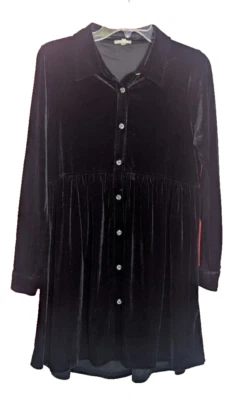 NWOT JODIFL Black Velvet Long Sleeve Babydoll Dress Small Stretch P1 Whimsigoth — 第 1/4 张图片