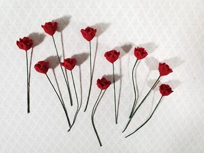 Dollhouse Red Roses Flowers Set of 10 with Stems 1:12 Scale Miniature Garden - Image 1 of 3