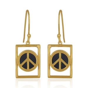 Black Onyx 18K Gold Plated 925 Sterling Silver Dangle Earrings Gemstone Jewelry - Picture 1 of 3
