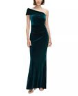 Eliza J Women's One Shoulder Solid Velvet Gown NWT Size 6 In Hunter Green