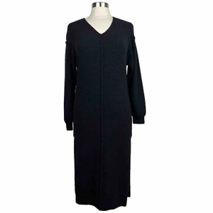 Abito Wilfred XXS donna nero morbido scollo a V maniche lunghe midi nylon spacchi Aritzia - Foto 1 di 11