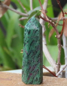 Ruby Zoisite Crystal Generator Point Polished 96 Grams 82mm Tall Green Pink - Bild 1 von 5
