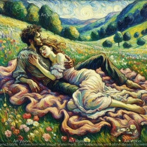 Expressionismus - Liebespaar in der Wiese- Original auf Leinwand 60x60cm - 2024 - Bild 1 von 1